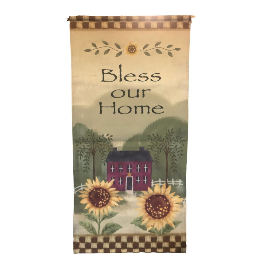 EUC 90's Vintage Bless Our‎ Home Banner Sign Fall Autumn Decor Outdoor Wall Art
